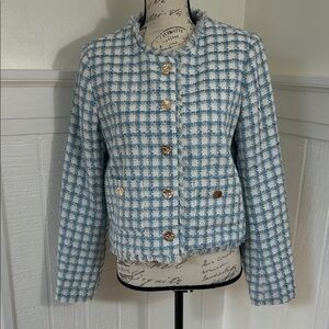 Rachel Zoe Blue Tweed Blazer with Gold Detail size women’s medium